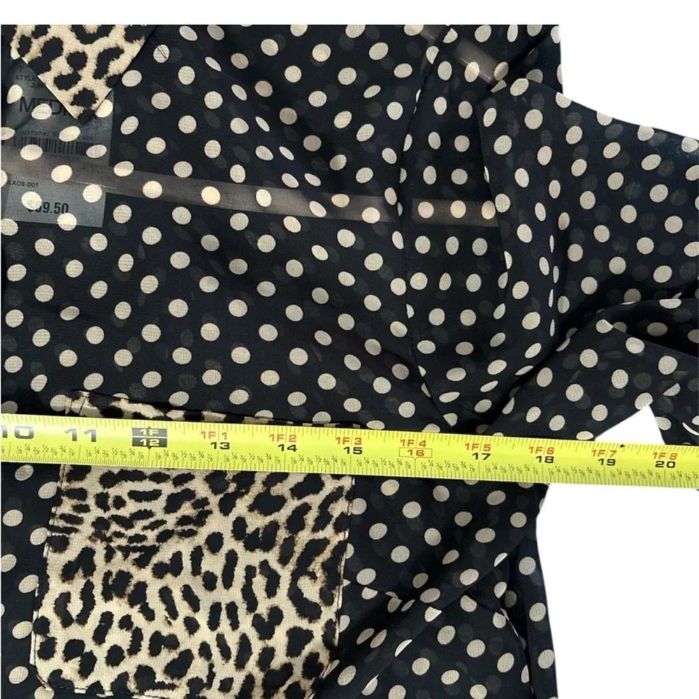 NWT INC International Concepts Black and Tan Sheer‎ Polka Dot Blouse Size Medium - Picture 7 of 10